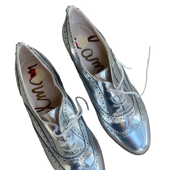 Sam Edelman Silver Jerome Oxford Sneaker Lace Shoes Size 10 - Picture 7 of 9